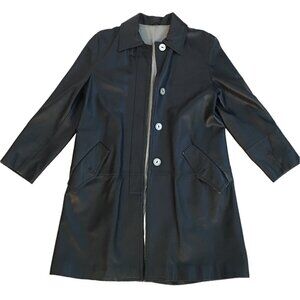 Marco Pierguidi Womens Black Genuine Leather Long Coat Size 44 Made In Italy